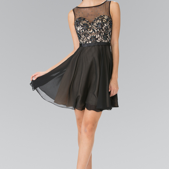 illusion neckline cocktail dress